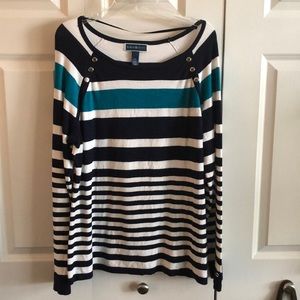 Karen Scott XXL navy, blue and white boatneck top